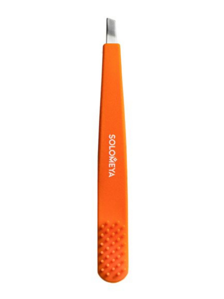 Пинцет для бровей со скошенным краем и силиконовой щеточкой Solomeya Eyebrow tweezer, 1 шт.